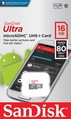 Sandisk Ultra Micro SD Card 16GB 10 80mb